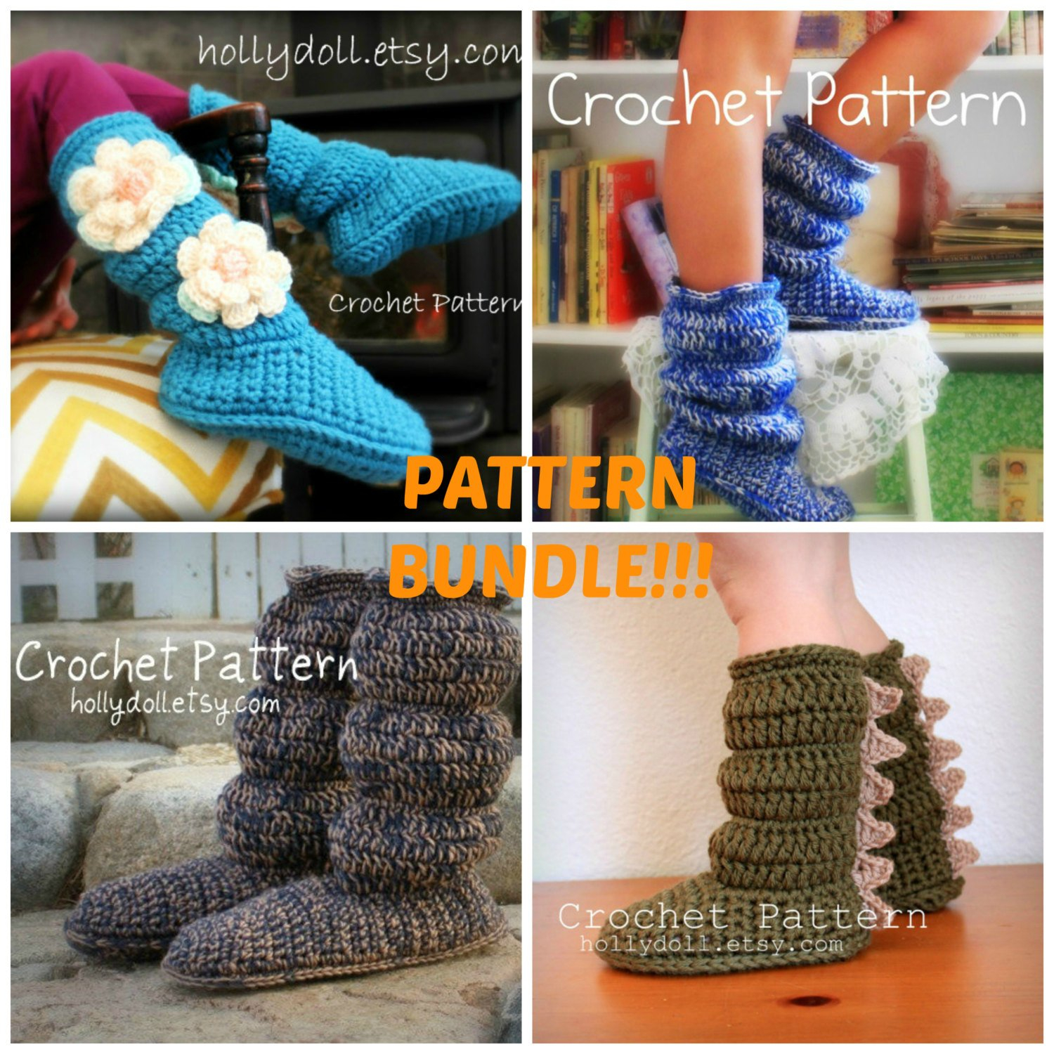 Hollydoll Crochet Boot Slippers Pattern Crochet Pattern Bundle Buy All 4 And Save Best Value Etsy