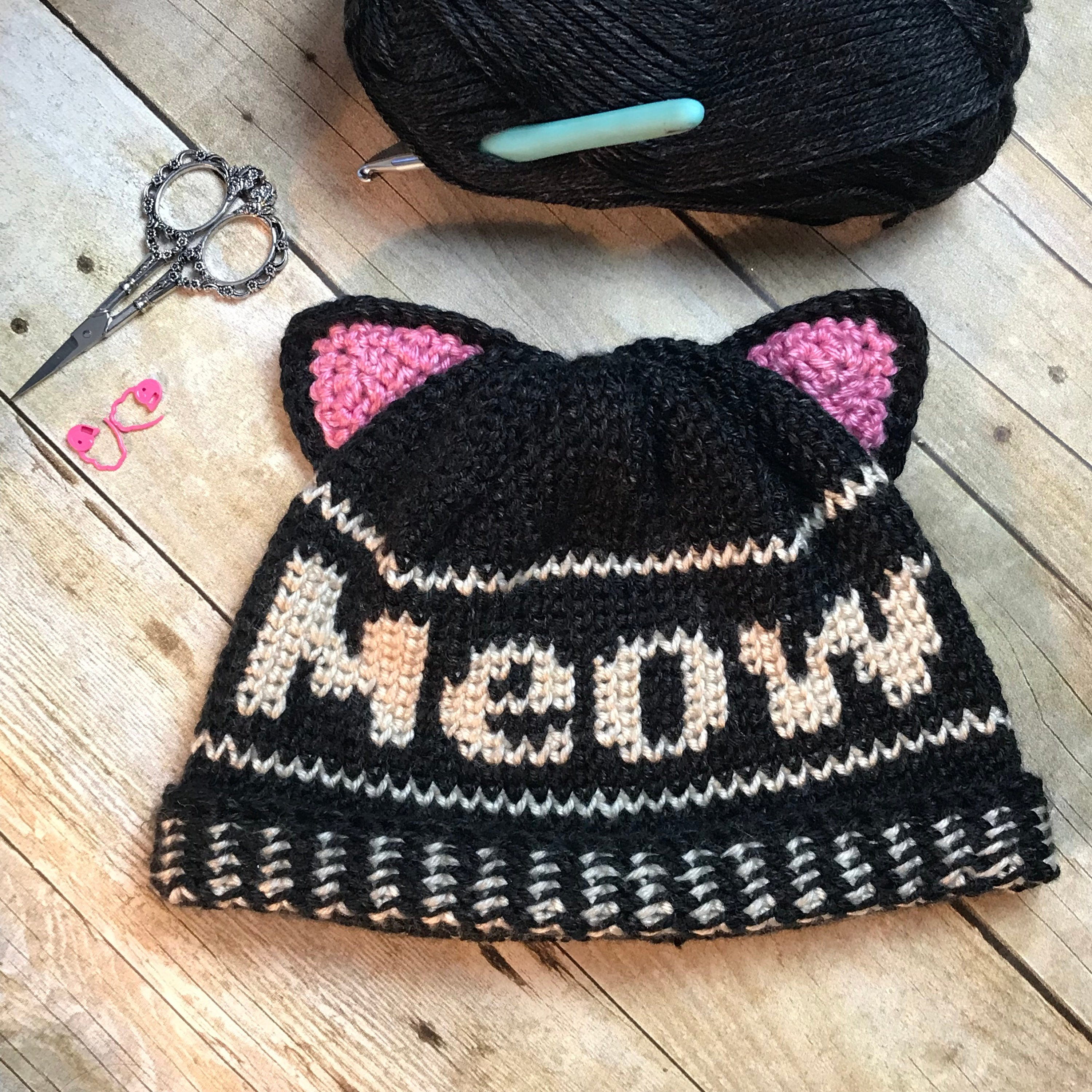 How To Follow A Crochet Pattern Meow Beanie Crochet Beanie Crochet Pattern Video Etsy