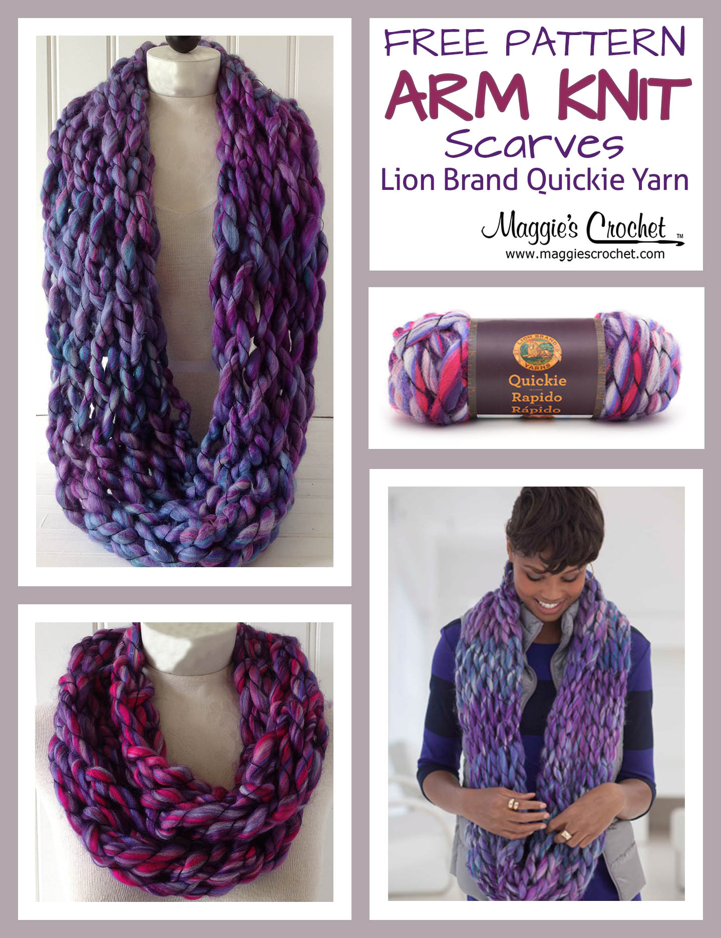 Lion Brand Free Crochet Patterns Arm Knit Scarf With Lion Brand Quickie Yarn