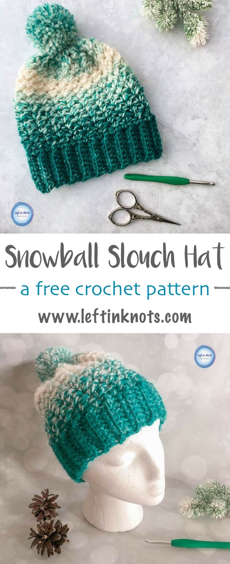 Lion Brand Free Crochet Patterns Crochet Snowball Slouch Hat Free One Skein Pattern Left In Knots