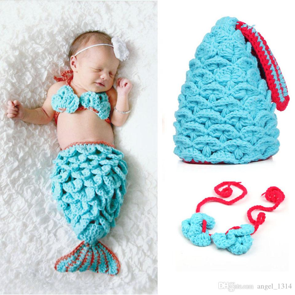Mermaid Crochet Pattern For Baby 2019 Newborn Girls Crochet Blue Mermaid Tail Costume Ba