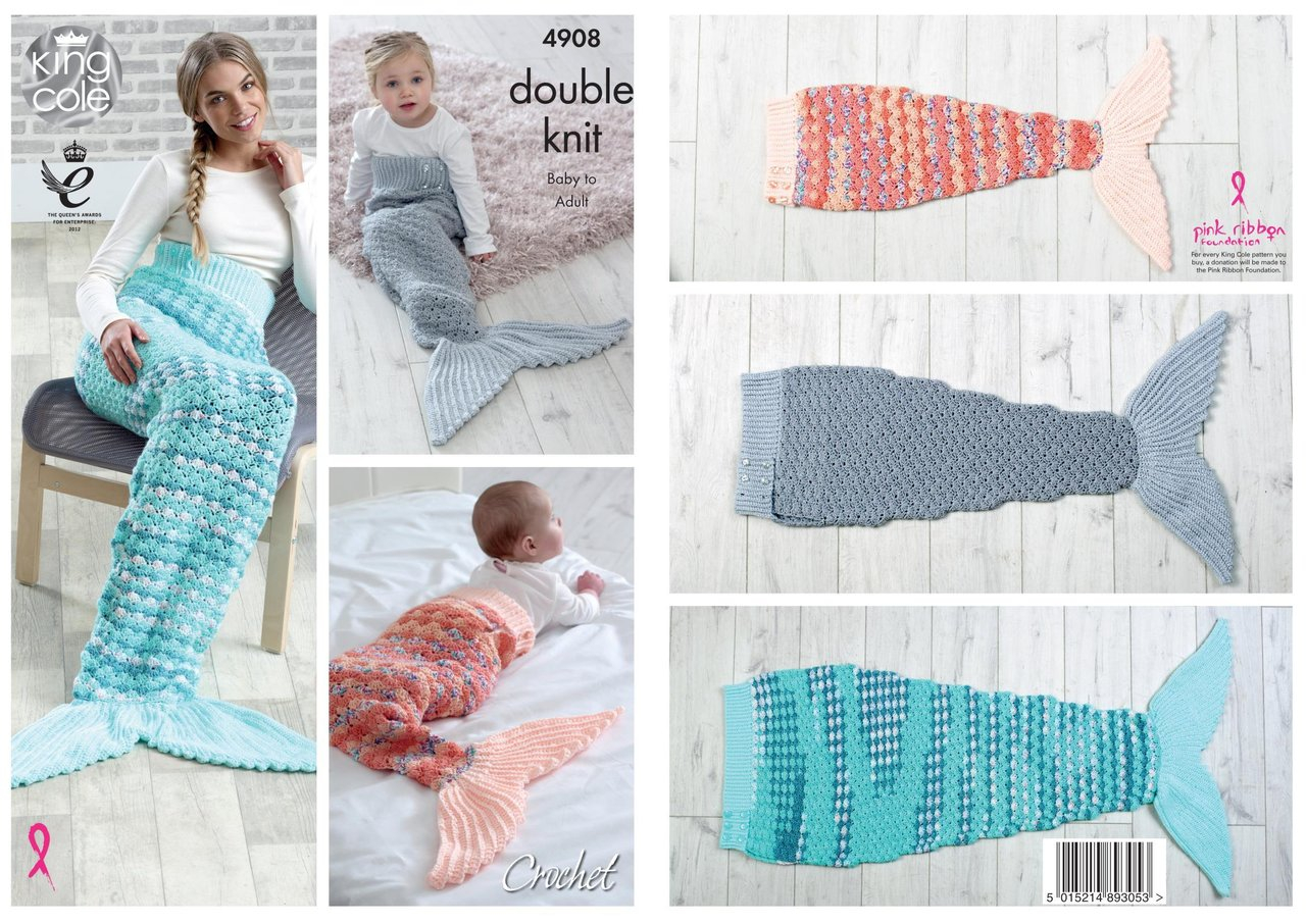 Mermaid Crochet Pattern For Baby King Cole 4908 Crochet Pattern Ba Child Adult Mermaid Tail Blanket