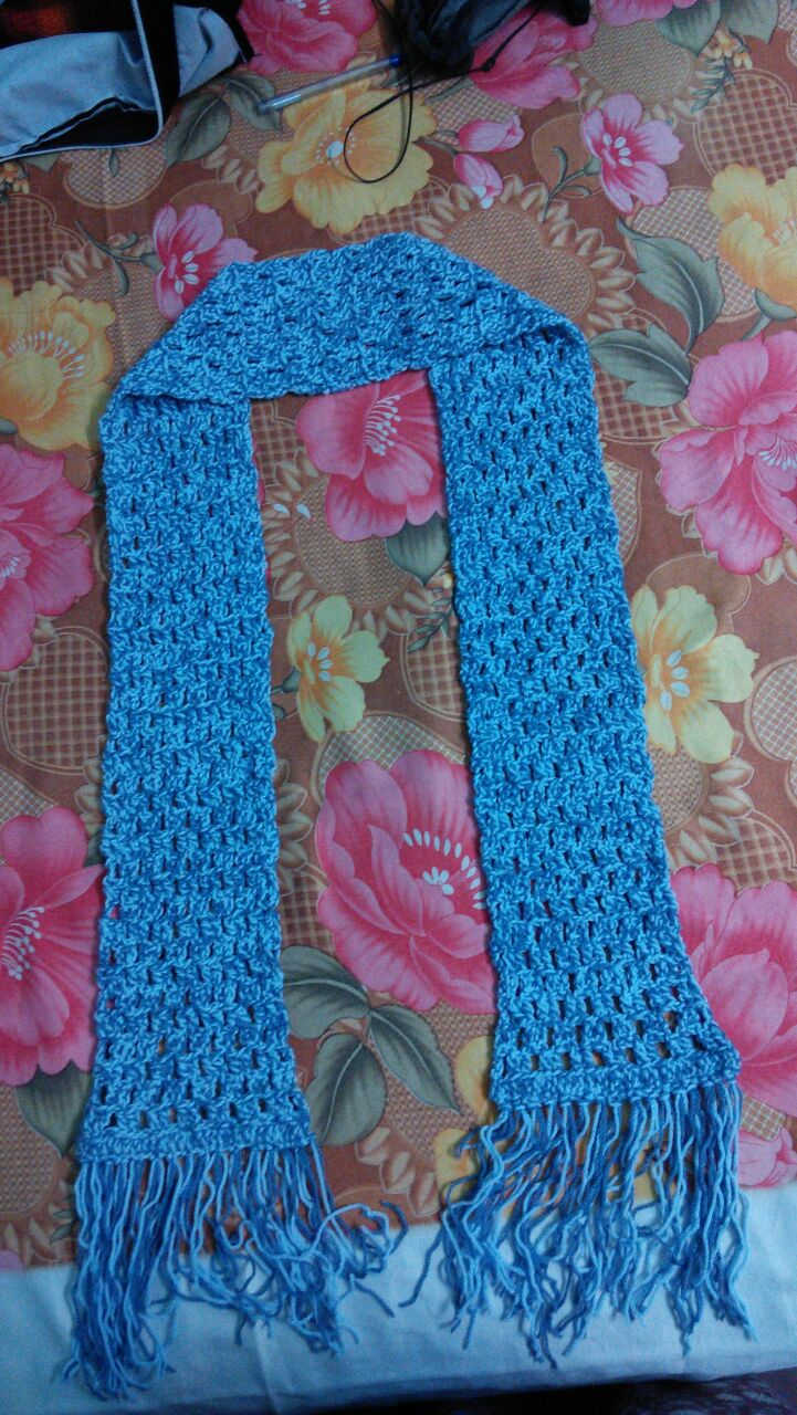 Mesh Scarf Crochet Pattern Thick Mesh Scarf In Blue Double Strand Free Crochet Pattern
