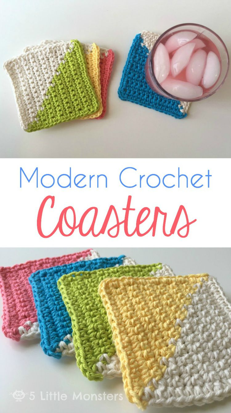 Modern Crochet Patterns Free 5 Little Monsters Modern Crochet Coasters