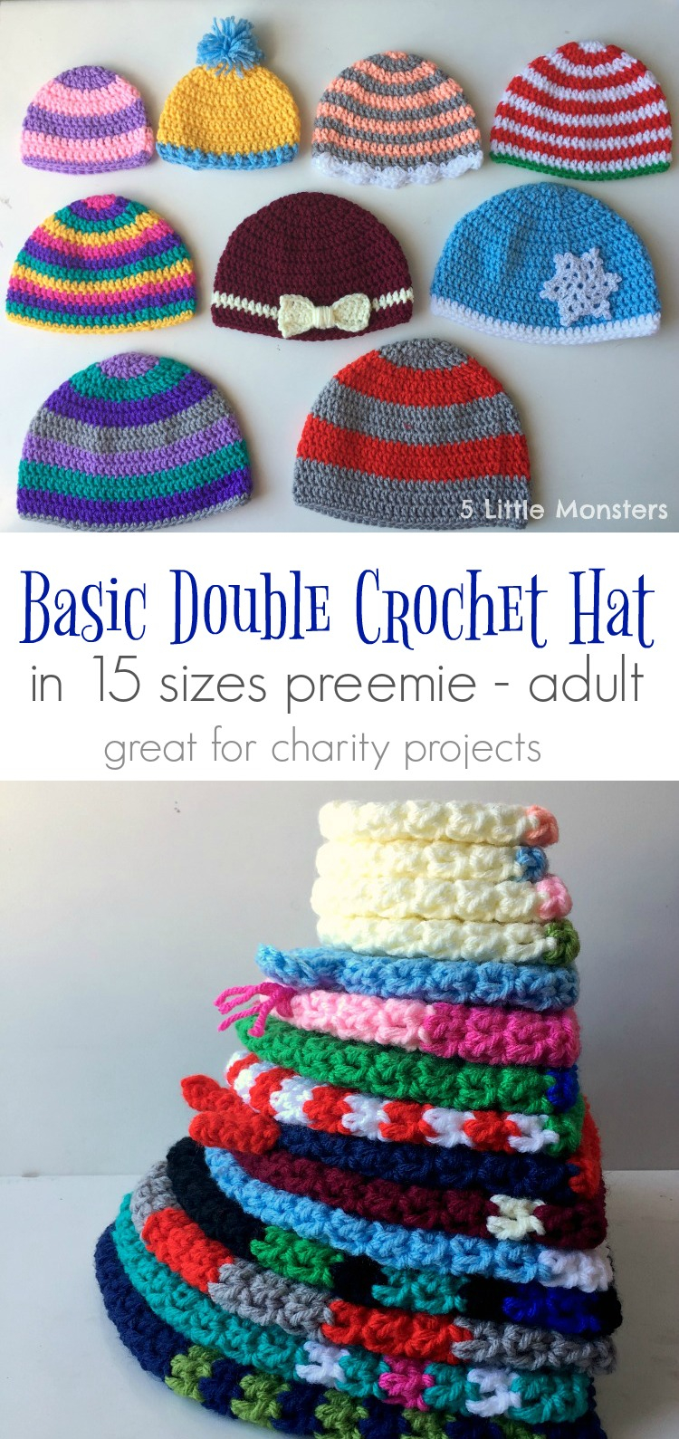 Preemie Crochet Hat Pattern 5 Little Monsters Basic Double Crochet Hats Preemie Adult