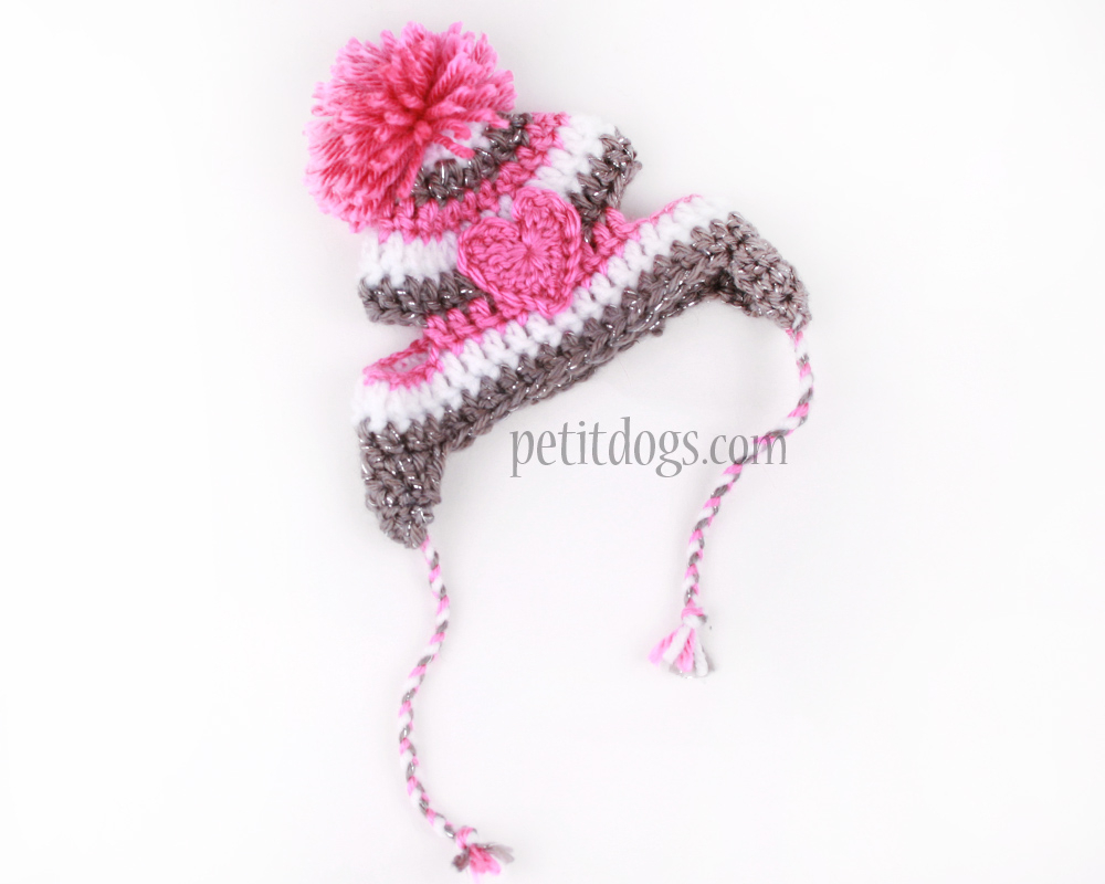 Puppy Dog Crochet Hat Pattern Crochet Winter Dog Hat Sparkle Grey And Pink Striped Heart Hat Pet