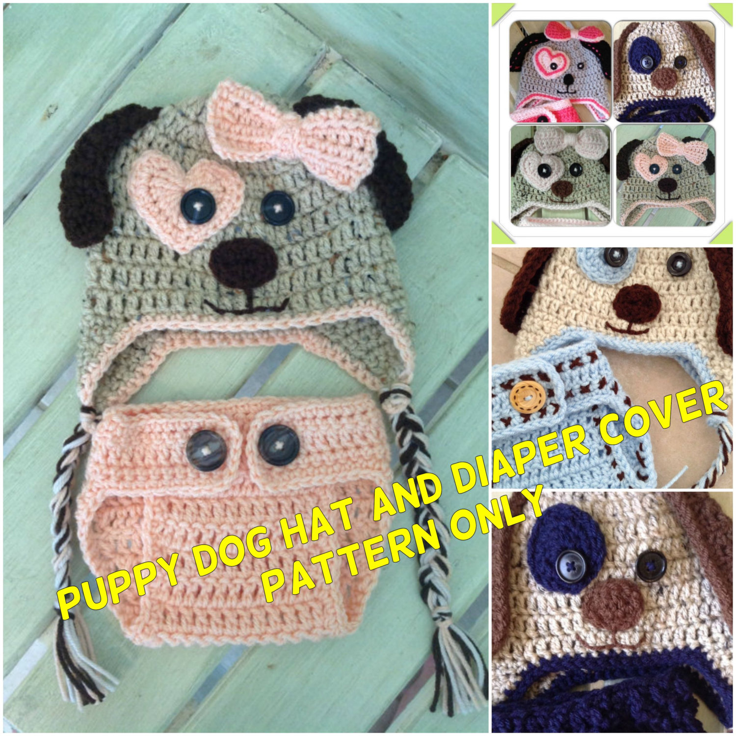 Puppy Dog Crochet Hat Pattern Puppy Dog Hat And Diaper Cover Pattern Only Crochet Hat And Etsy