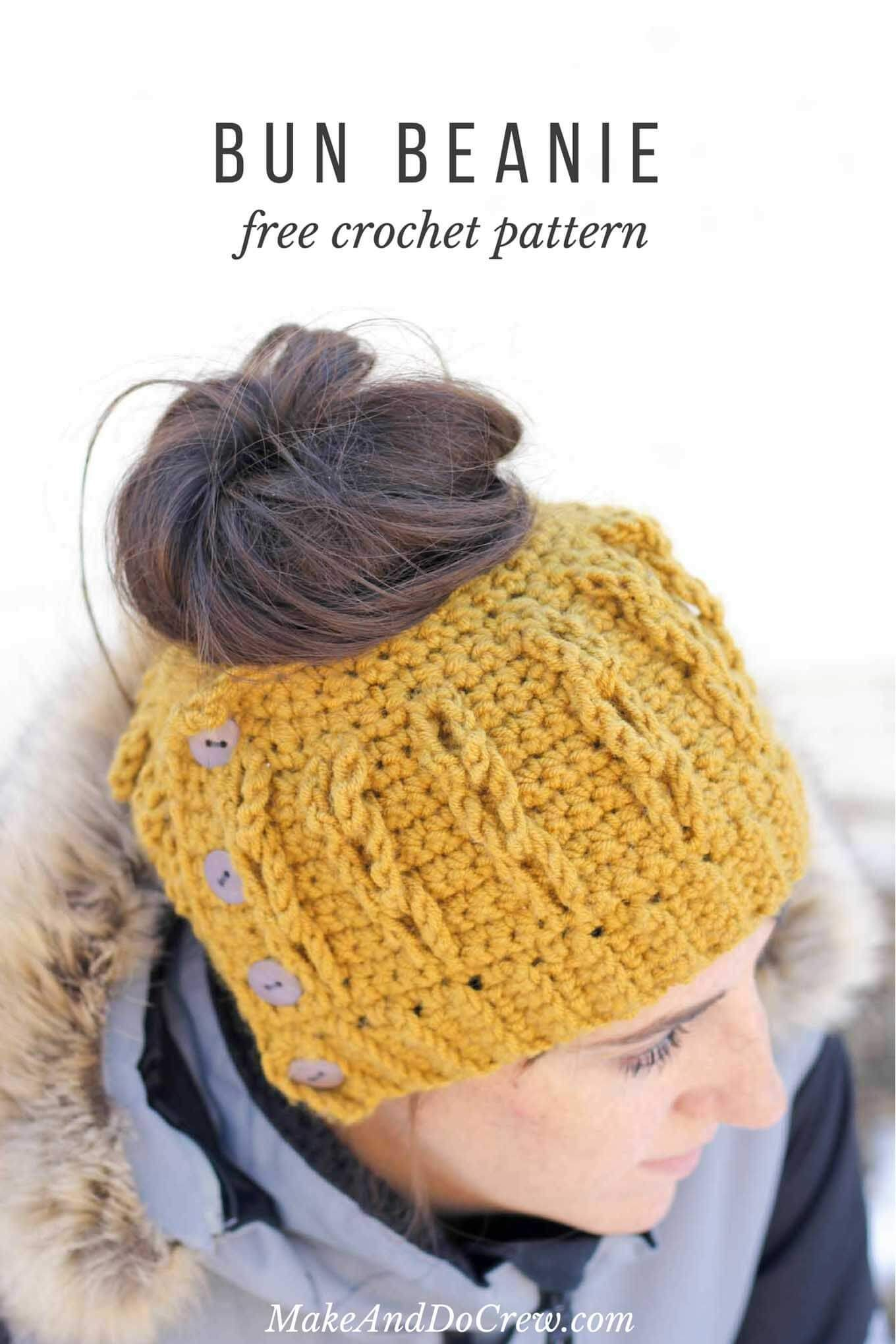 Single Crochet Beanie Pattern Free Crochet Bun Beanie With Faux Cables Free Pattern And Video
