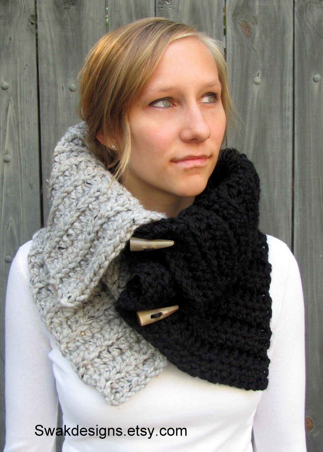 Snood Scarf Crochet Pattern Two Tone Snood Cowl Wrap With Hornshandmadechoose Your Colors