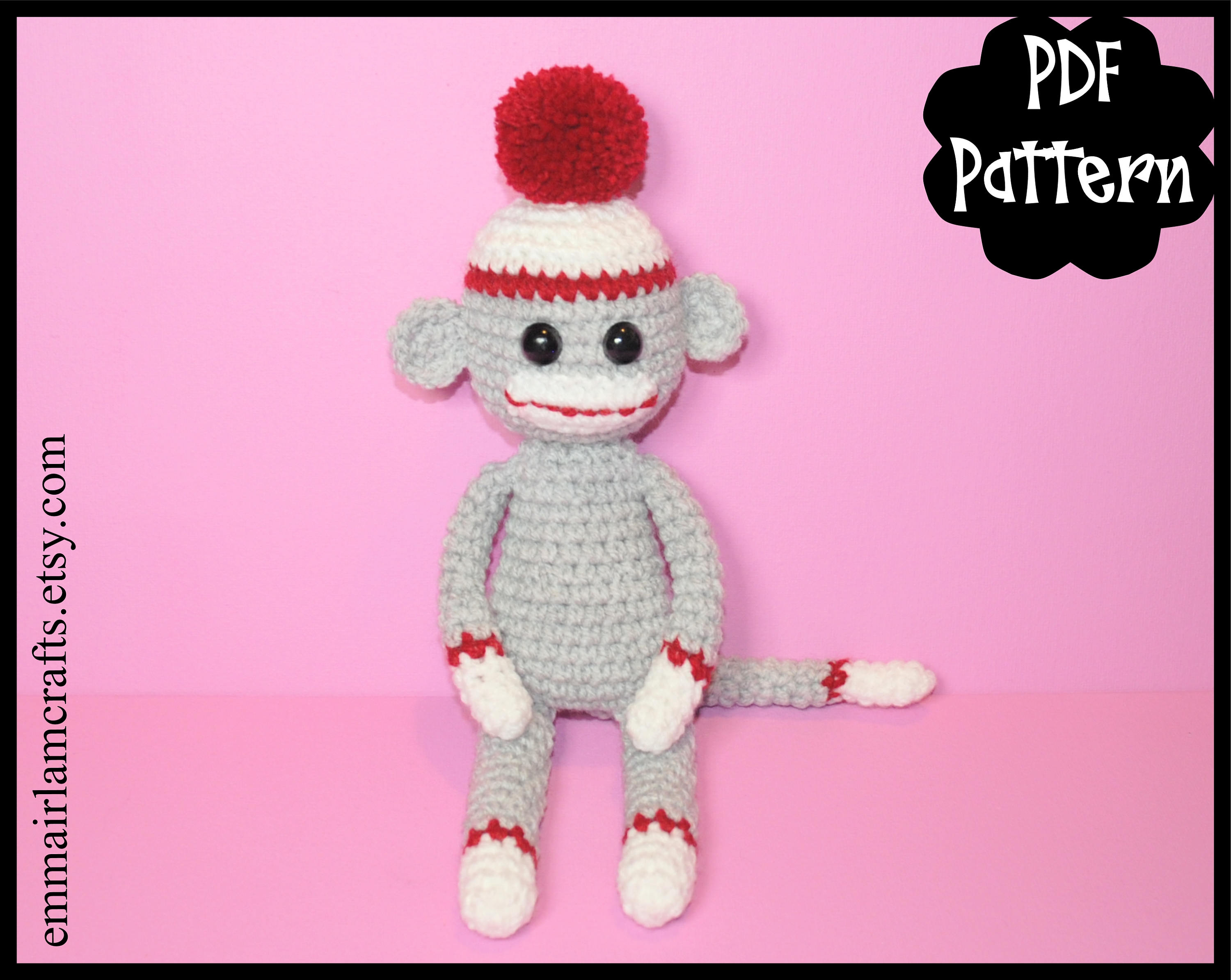 Sock Monkey Crochet Pattern Mini Sock Monkey Crochet Pattern Sock Monkey Amigurumi Etsy