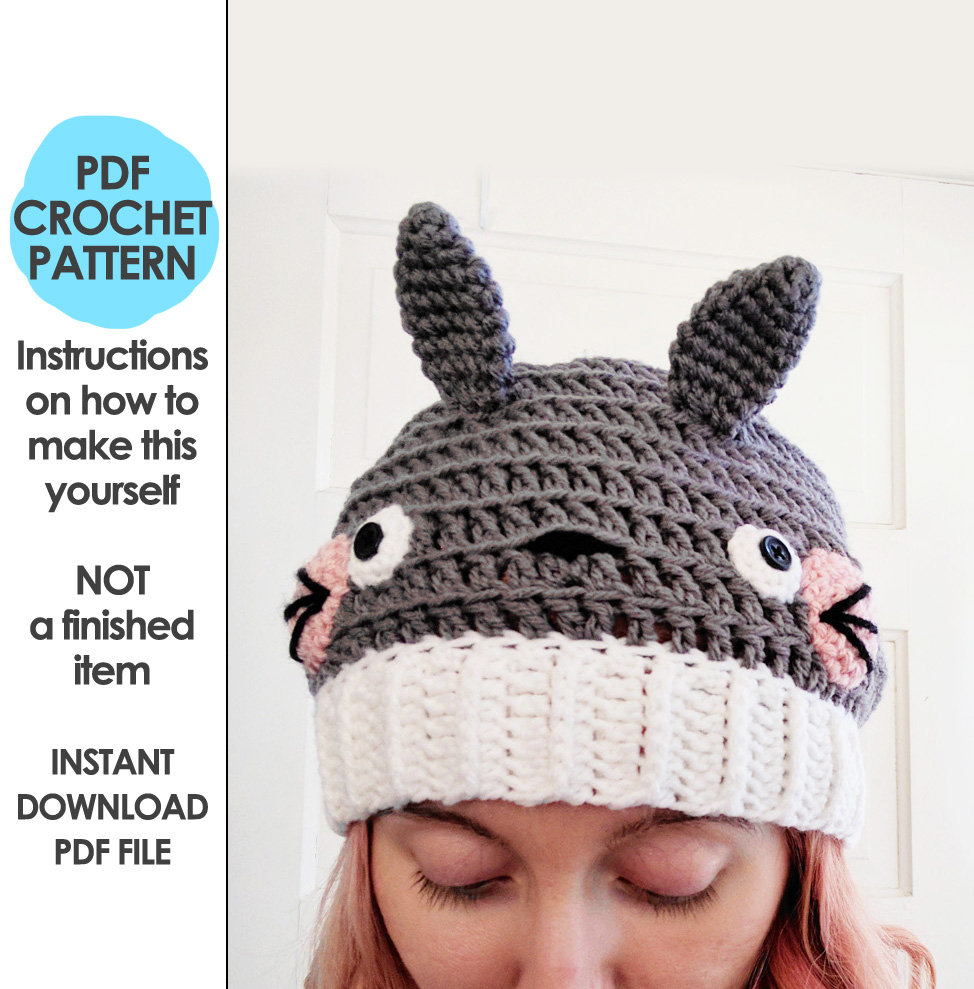Totoro Crochet Hat Pattern Totoro Crochet Pattern Totoro Hat Crochet Slouchy Hat Etsy