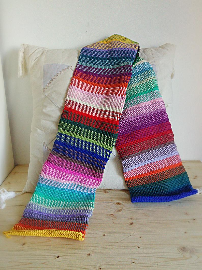 Tunisian Crochet Scarf Pattern Tunisian Crochet Scarf Wrap Infinity Rainbow Gradient Colors Etsy