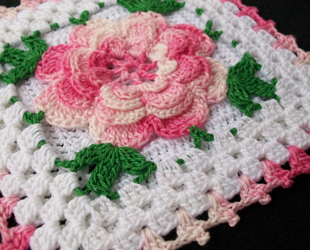 Vintage Crochet Potholders Free Patterns Thread Crochet Potholder With Pink Rose Thread Crochet Flo Flickr