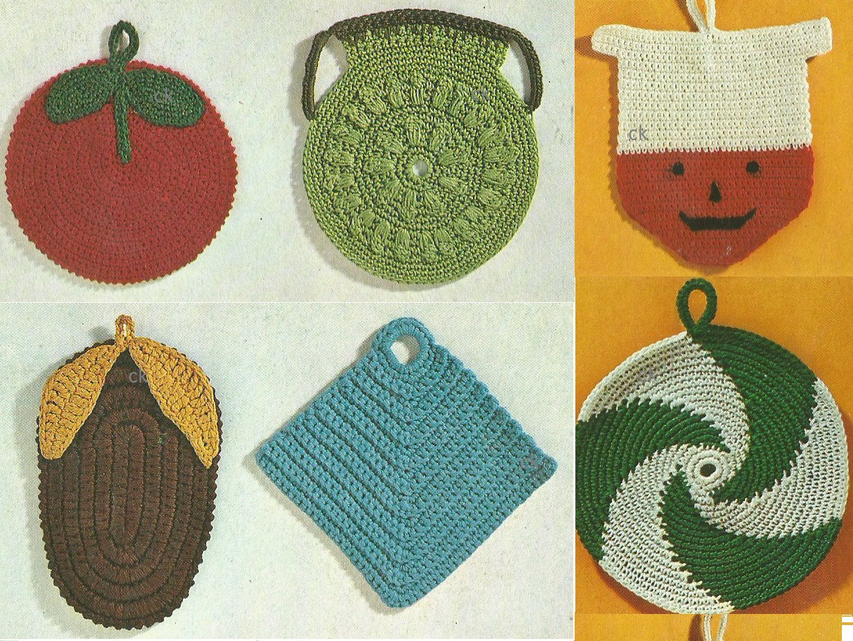 Vintage Crochet Potholders Free Patterns Vintage Crochet Pot Holders Crochet Pdf Pattern Etsy