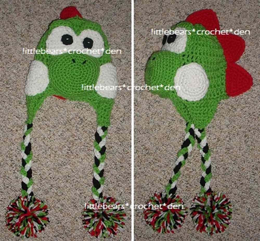 Yoshi Crochet Pattern Custom Crocheted Boutique Braided Mario Green Yoshi Beanie Hat
